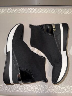 Black Knit Slip-On Wedge MK Sneakers - Women size 7